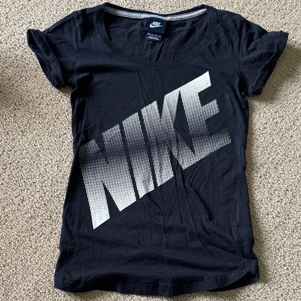 Nike Black Scoop Neck Tee with White Gradient Logo